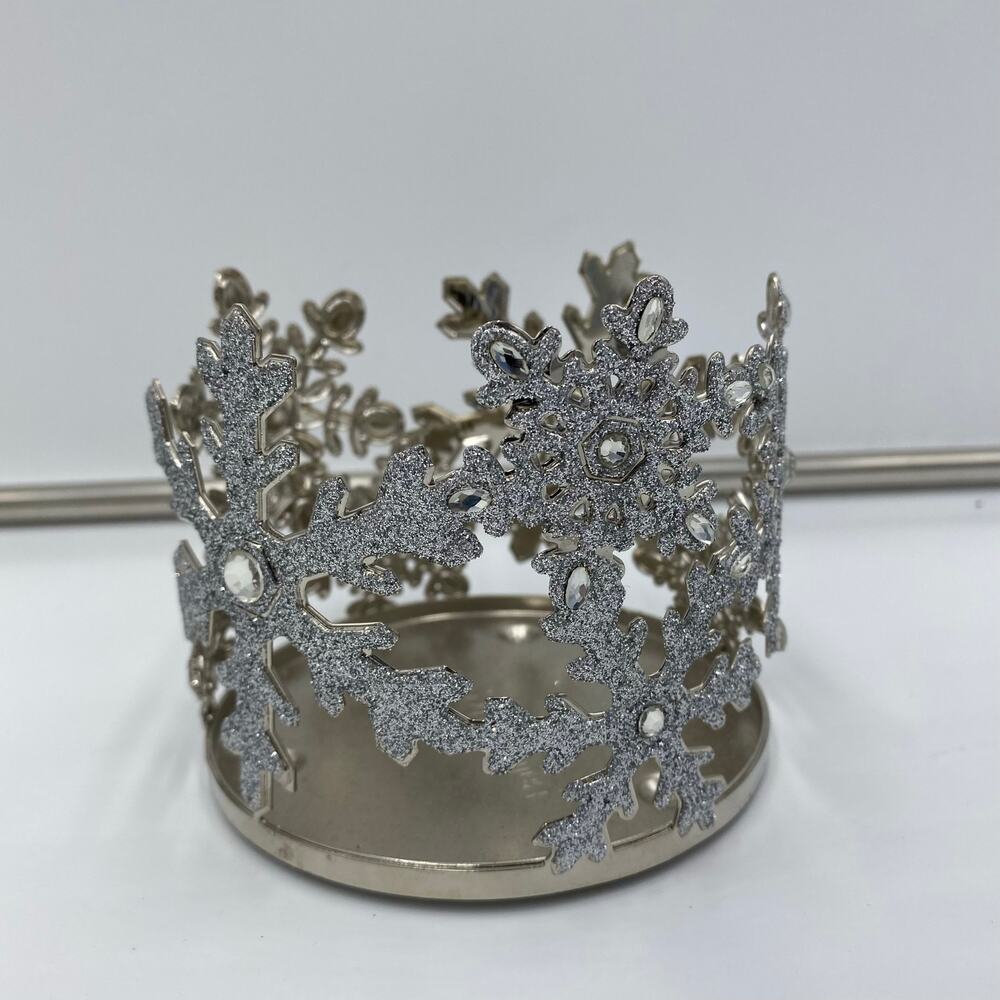 Bath & Body Works 3-wick Candle Holder Silver Glitter Snowflakes Holiday